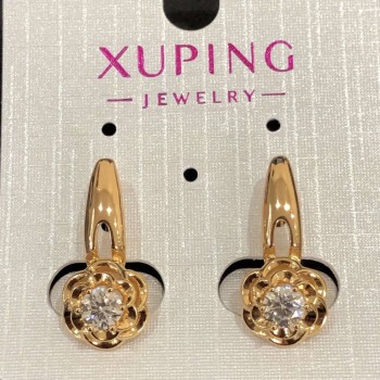 Earrings Xuping 18K Gold Plating with White Crystal, Diameter 22x10 mm +