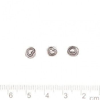 Bead findings 'Heart Pattern' 6x6 mm, hole diameter 1 mm, metal color Silver; pack 20 g +/- 45 pcs