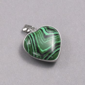 Pendant 'Heart' in a silver-tone setting with Malachite, 26×26 mm diameter