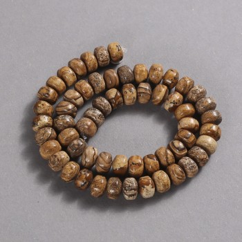 Beads on a thread of natural landscape jasper, smooth rondel, 9x7 mm diameter, length 39 cm