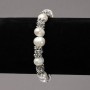 Elastic bracelet with freshwater pearls and silver-tone inserts and crystals, diameter 8 mm, length 18 cm