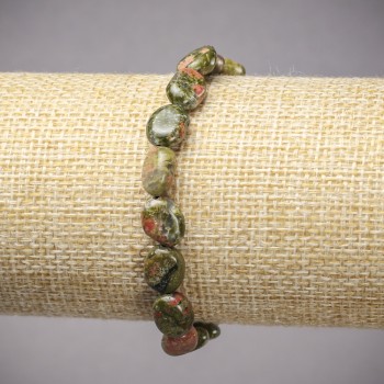 Elastic bracelet with natural stones: Jasper, Heliotrope, Unakite; smooth oval beads, 10x8 mm, length 18 cm