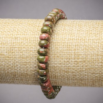 Elastic bracelet with natural stones: Jasper, Heliotrope, Unakite; smooth rondelles, diameter 8×5 mm, length 18 cm