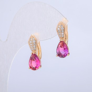 Earrings Xuping 18K Gold Plated with White Crystals and Raspberry Crystal, Diameter 20×6 mm +