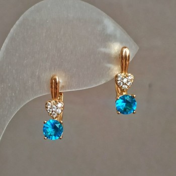 Xuping Earrings 18K Gold Plated with Blue Crystal, 16×5 mm diameter +