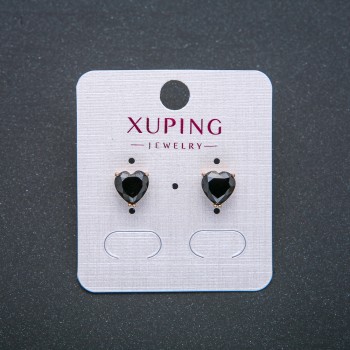 Heart Earrings Xuping - Stud Earrings with 18K Gold Plating and Black Crystal, 8 mm Diameter