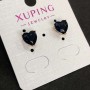 Heart Earrings by Xuping - Stud Earrings with 18K Gold Plating and Dark Blue Crystal, 8 mm Diameter