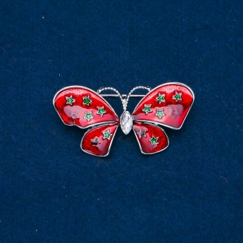 Butterfly Brooch in Gold-Tone Metal, Enamel, and White Rhinestone, 48x24mm +