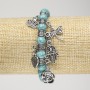 Turquoise Bead Bracelet (Imitation) on Elastic, 8 mm Diameter, with Silver Inserts and Pendants, Length 18 cm+