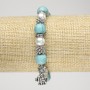 Bracelet Turquoise (Synthetic) on Elastic, with Faux Pearls (Synthetic), Silver-Toned Inserts and Elephant Charm, Length 18 cm+