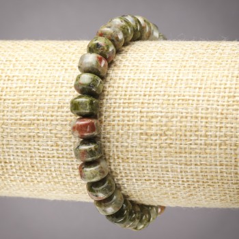 Elastic bracelet with jasper, heliotrope, and unakite, smooth rondel beads, diameter 9×7 mm+