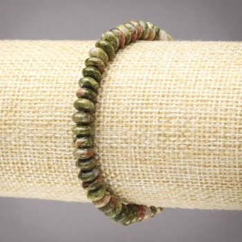 Elastic bracelet with natural stones: Jasper, Heliotrope, Unakite, smooth rondelles, diameter 6x3 mm+