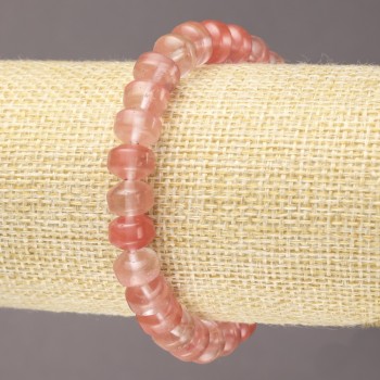 Elastic Bracelet with Natural Chalcedony, Smooth Rondels, Diameter 9x7 mm