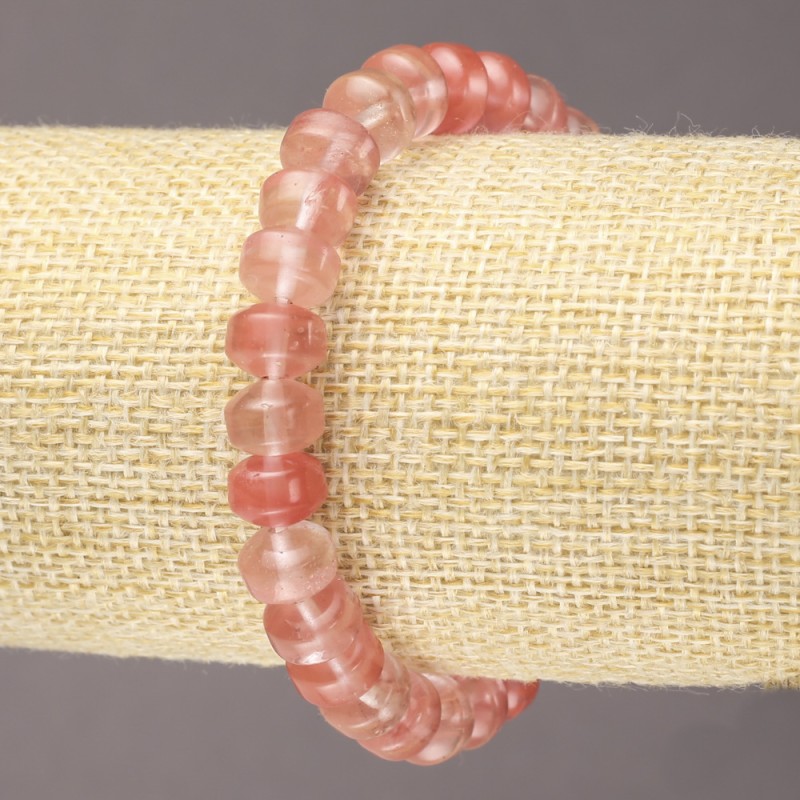 Elastic Bracelet with Natural Chalcedony, Smooth Rondels, Diameter 9x7 mm