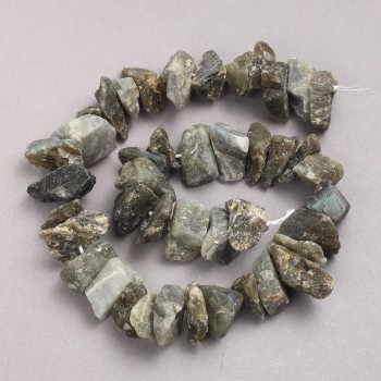 Unpolished Labradorite Beads on Thread, Drop-Shaped, 10x18 mm, approx 42 cm long