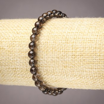Elastic bracelet with natural smoky topaz, smooth bead, 6 mm diameter