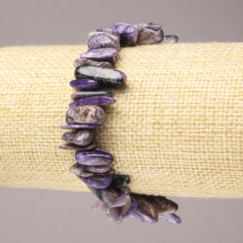 Elastic bracelet with natural charoite chips "Needle", diameter 15×3 mm