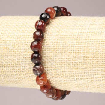 Elastic bracelet with brown agate faceted beads, 8 mm diameter+