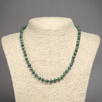 Natural Malachite Stone Necklace with Smooth Beads, 6 mm Diameter, 45 cm Length