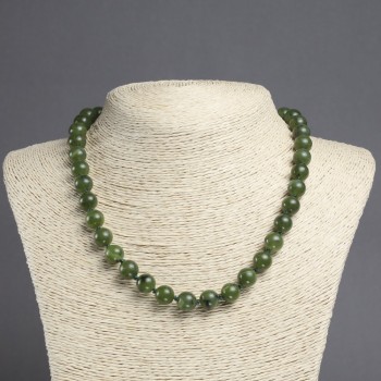 Natural Stone Necklace with Canadian Jadeite, Smooth Beads, 10mm Diameter ±, Length 45cm ±