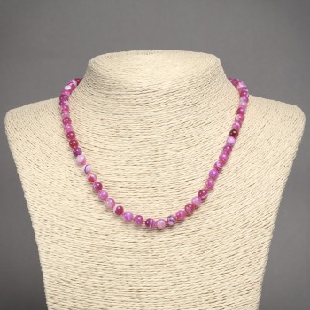Raspberry Agate Necklace with Smooth Beads, 6mm Diameter, 45cm Length
