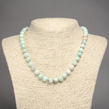 Larimar natural stone necklace, smooth beads, 8 mm diameter, 45 cm length