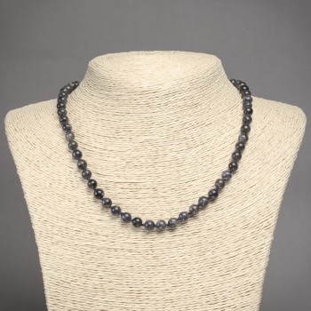 Natural Stone Iolite Necklace with Smooth Beads, 6.5 mm Diameter, 45 cm Length