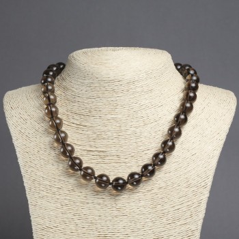 Smoky Topaz Necklace - Natural Stone, Smooth Round Bead, 12 mm Diameter, 45 cm Length ±