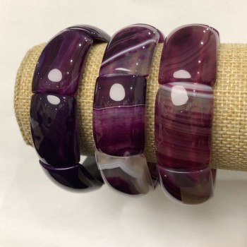Elastic bracelet in dark raspberry agate with rectangular stone 20x30 mm+