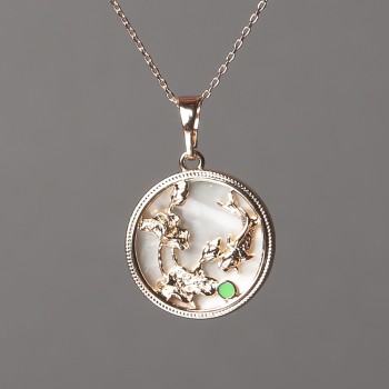 Xuping Chain with 18K Gold Plating, Pearl Pendant, Green Enamel 15mm + -, thickness 0.5mm + -, length 48cm +