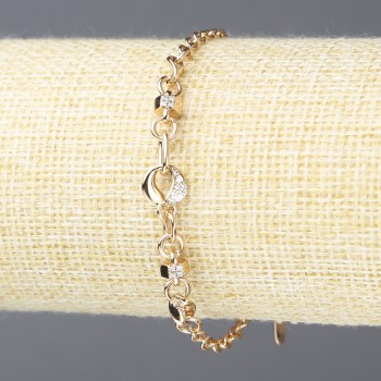 Xuping Bracelet 18K Gold Plating with White Crystals, 3mm Thick, Length 18-21 cm
