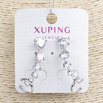 Cafe Stud Xuping Rhodium with White Crystals in Heart Shape 32x10mm +