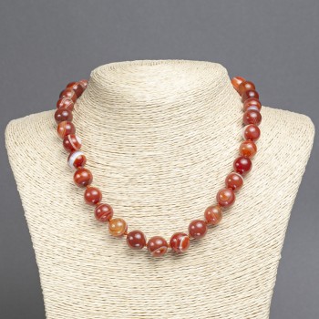Beaded Necklace of Orange Agate, Smooth Beads, 12mm Diameter, 45cm Length B501