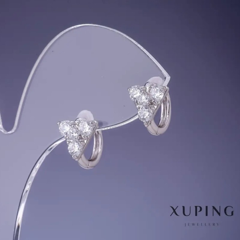Xuping triangle earrings with white crystals 11x9 mm rhodium-plated