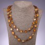 Necklace with natural mother-of-pearl coin and Czech crystal, golden, diameters 11 mm and 8 mm, length 120 cm
