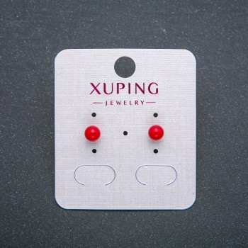 Xuping 18K Gold-Plated Stud Earrings with Red Bead, 4 mm Diameter +