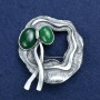 Bow Brooch with Chrysoprase, Silver-Toned Metal 48×55 mm +