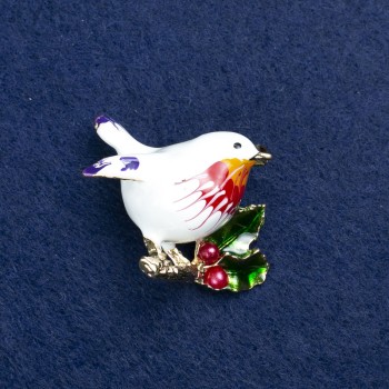 Bird Brooch in Golden Metal and Enamel 40x26mm +