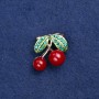 Brooch 'Cherries' in gold-tone metal, enamel and crystals, 22x20 mm +
