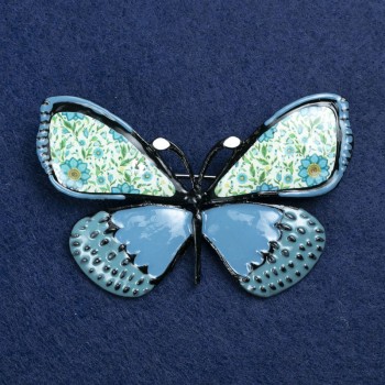 Butterfly Brooch, silver-tone metal and enamel, 70x40 mm +