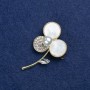 Flower Brooch - gold-tone metal, mother-of-pearl, crystals and beads, 44×27mm