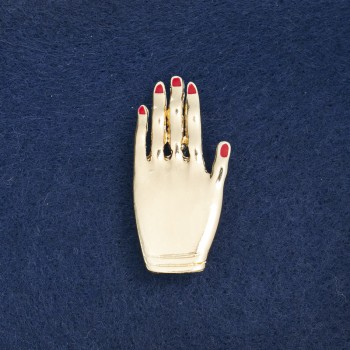 Clearance brooch 'Hand' in golden metal and enamel 44×21 mm +