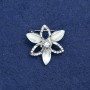 Flower Brooch in Silver Metal with Crystals and White Rhinestones 27mm+