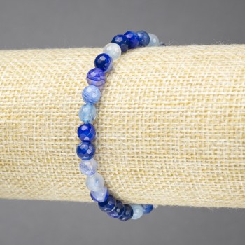 Elastic bracelet with natural blue eye agate faceted beads, 6 mm diameter