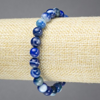 Elastic bracelet with natural blue eye agate, smooth beads, 8 mm diameter+