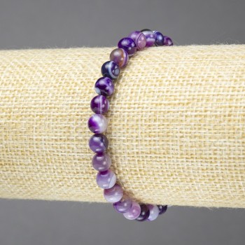 Elastic bracelet with violet eye agate beads, smooth round beads, 6mm diameter