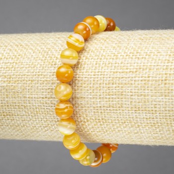 Elastic bracelet with natural orange eye agate, smooth beads, 8mm diameter+