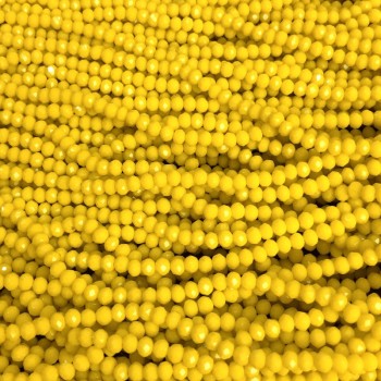 Beads Czech Crystal on thread yellow matte faceted rondelle, diameter 3.5×3 mm, length 36–38 cm