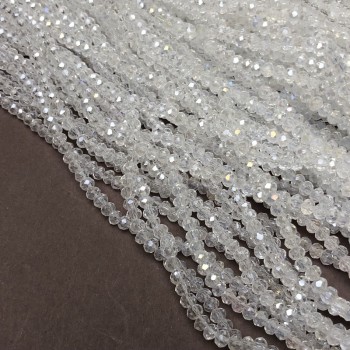 Czech Crystal Beads on Fishing Line, White Transparent with Gasoline Iridescence, Faceted Rondelle, 3.5x3 mm, length 36-38 cm