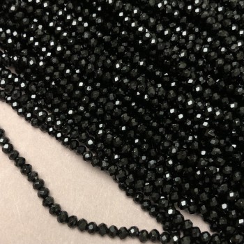 Beads Czech Crystal on Beading Thread, Black Matte Faceted Rondel, Diameter 3.5 x 3 mm, Length 36-38 cm